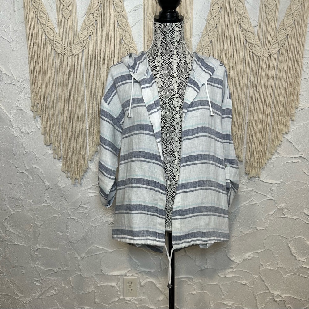 Charlie B 100% linen Hooded Duster With Roll Up Sleeve Women’s size Small - Picture 4 of 12